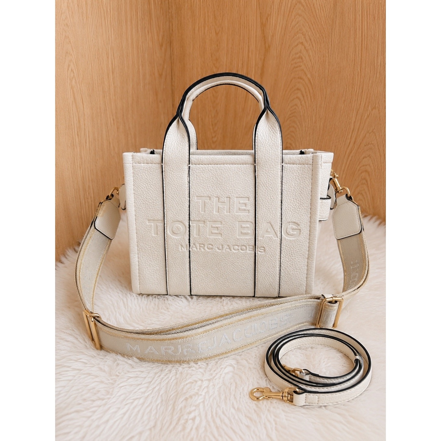 Marc Jacobs The Mini Tote Bag White Leather Crossbody with Two Straps
