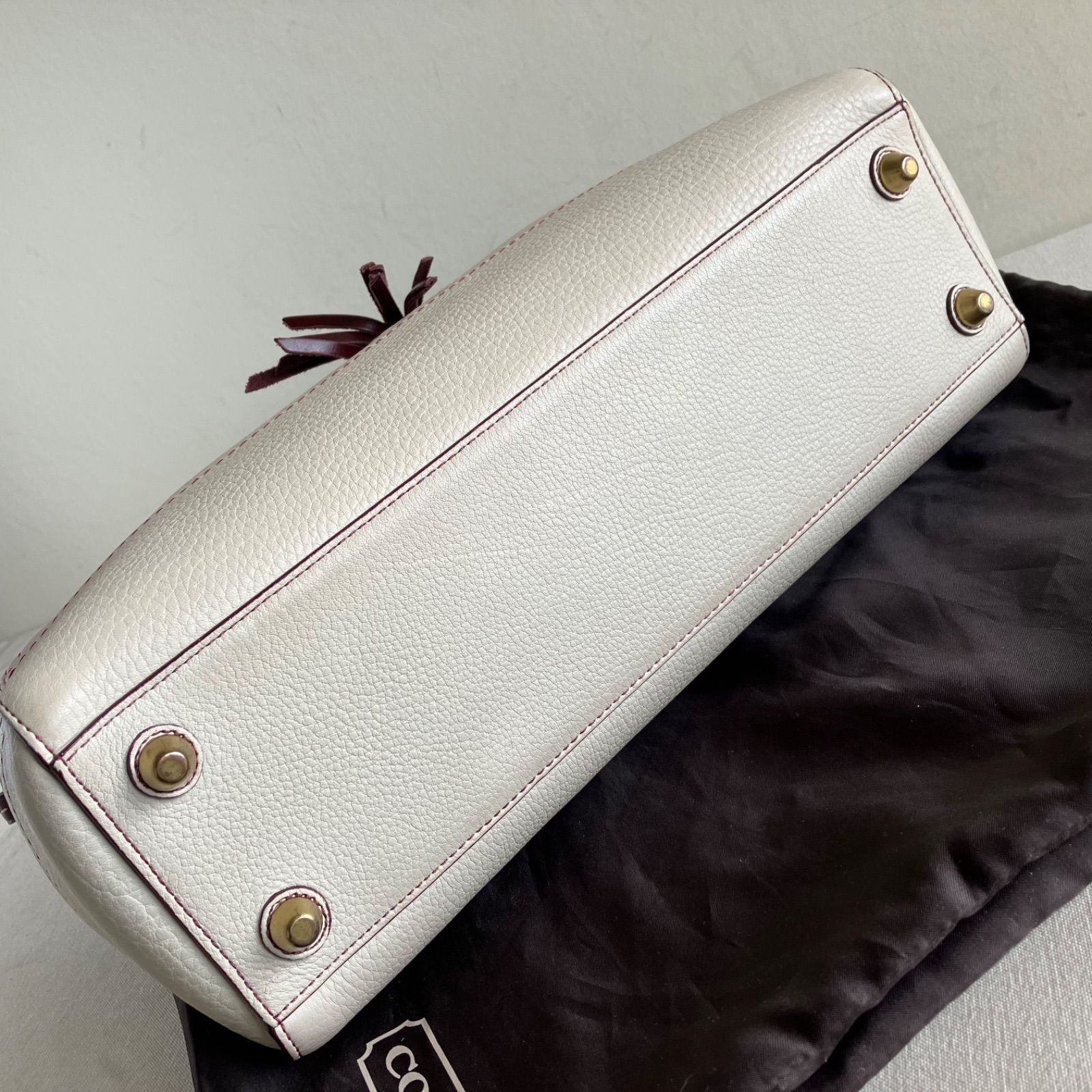Coach Hampton Cream Burgundy Leather Tote Bag Y2K Authentic Vintage Carryall