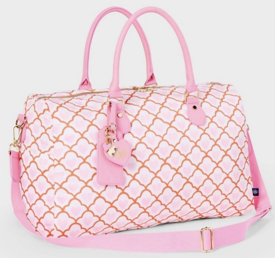 Roller Rabbit x Target – Geo Hearts Pink Duffel Travel Bag Detachable Strap NWOT
