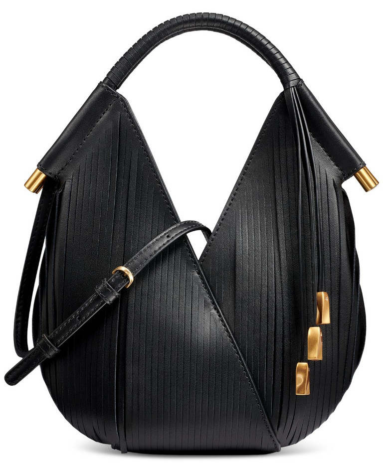 $228. Donna Karan NY Baldwin Laser cut Micro Leather Fringes Crossbody Black