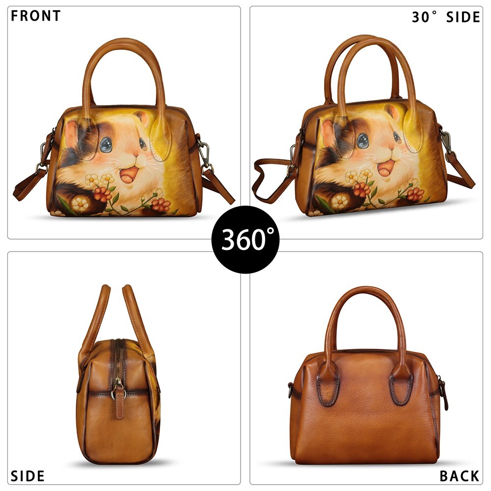 Hand Painted Genuine Leather Small Purses Handbag Women Crossbody Shoulder Bag