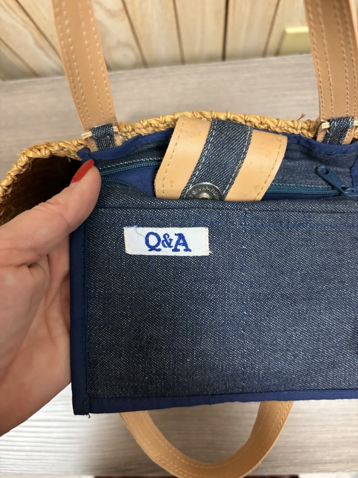 Q&A Straw Denim American Flag Handbag America USA Patriotic
