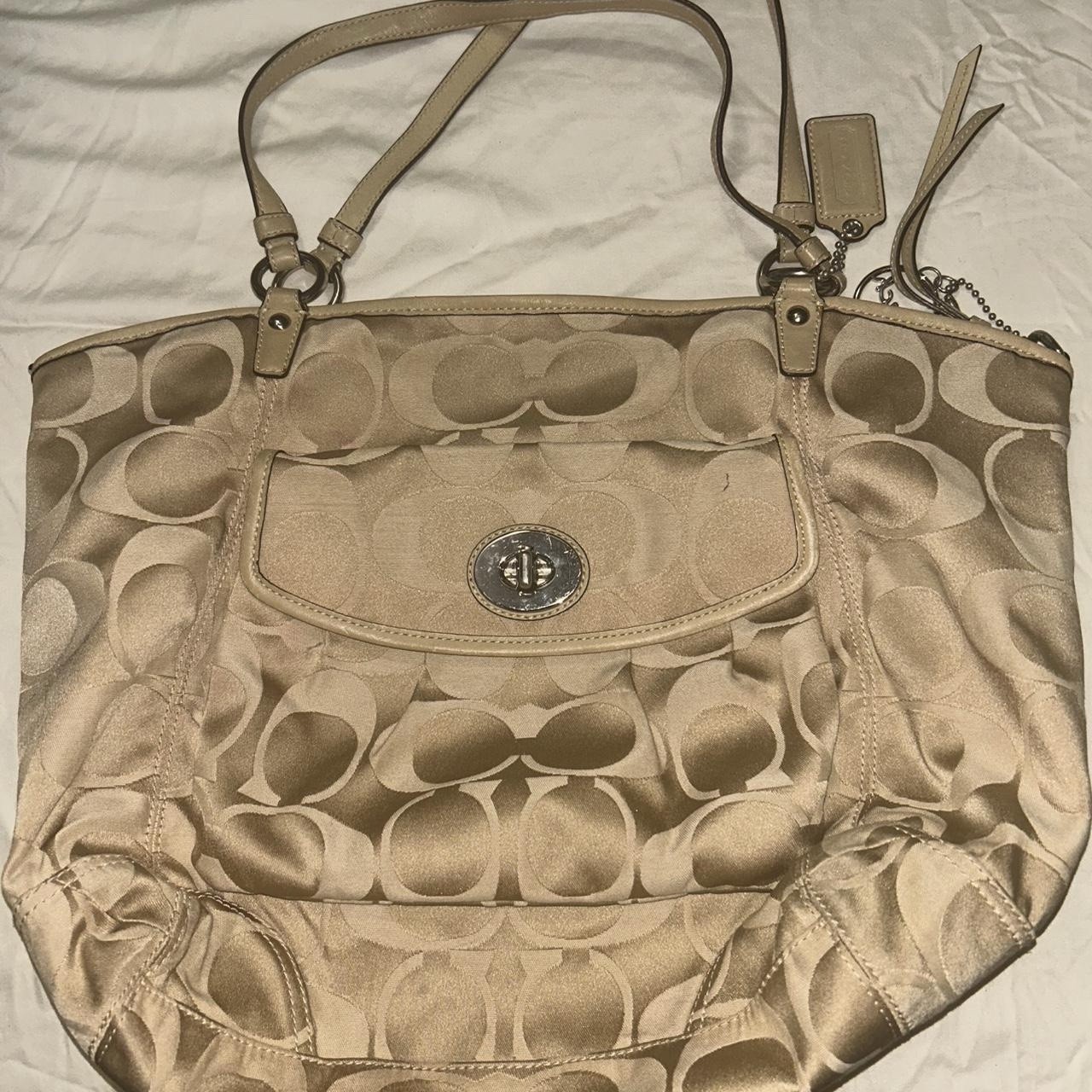 Coach Signature Logo C Large Tote, Beige, Detachable Strap, Pockets