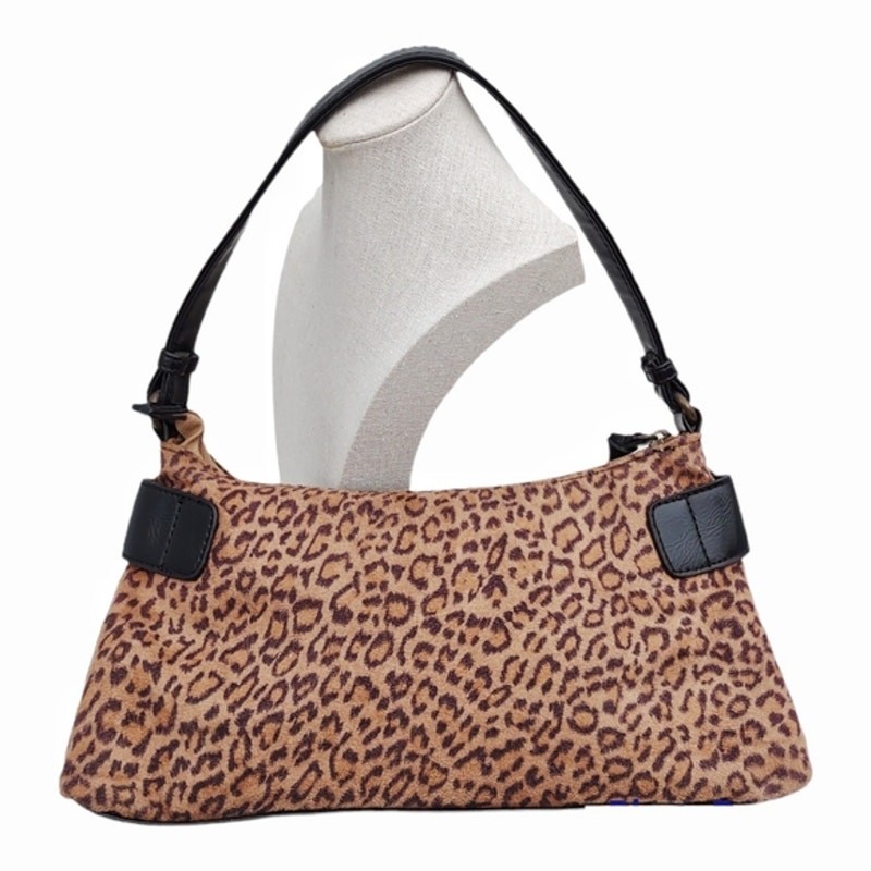 Faux Suede Mini Animal Print Shoulder Bag with Black Trim Accessory Retro Vegan