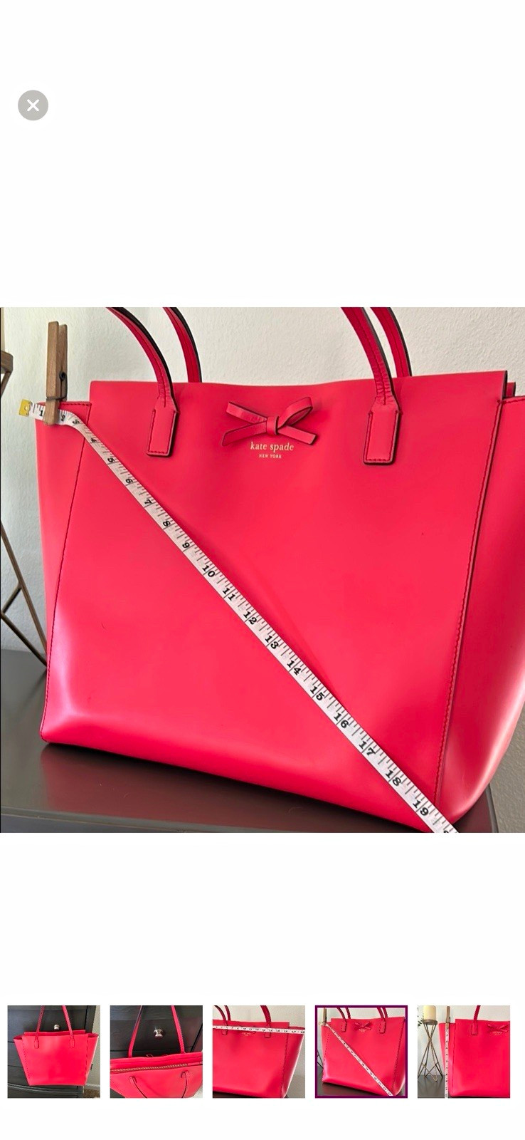kate spade new york Sawyer Street Pink Bow Tote Bag Zip Closure Inner Pockets