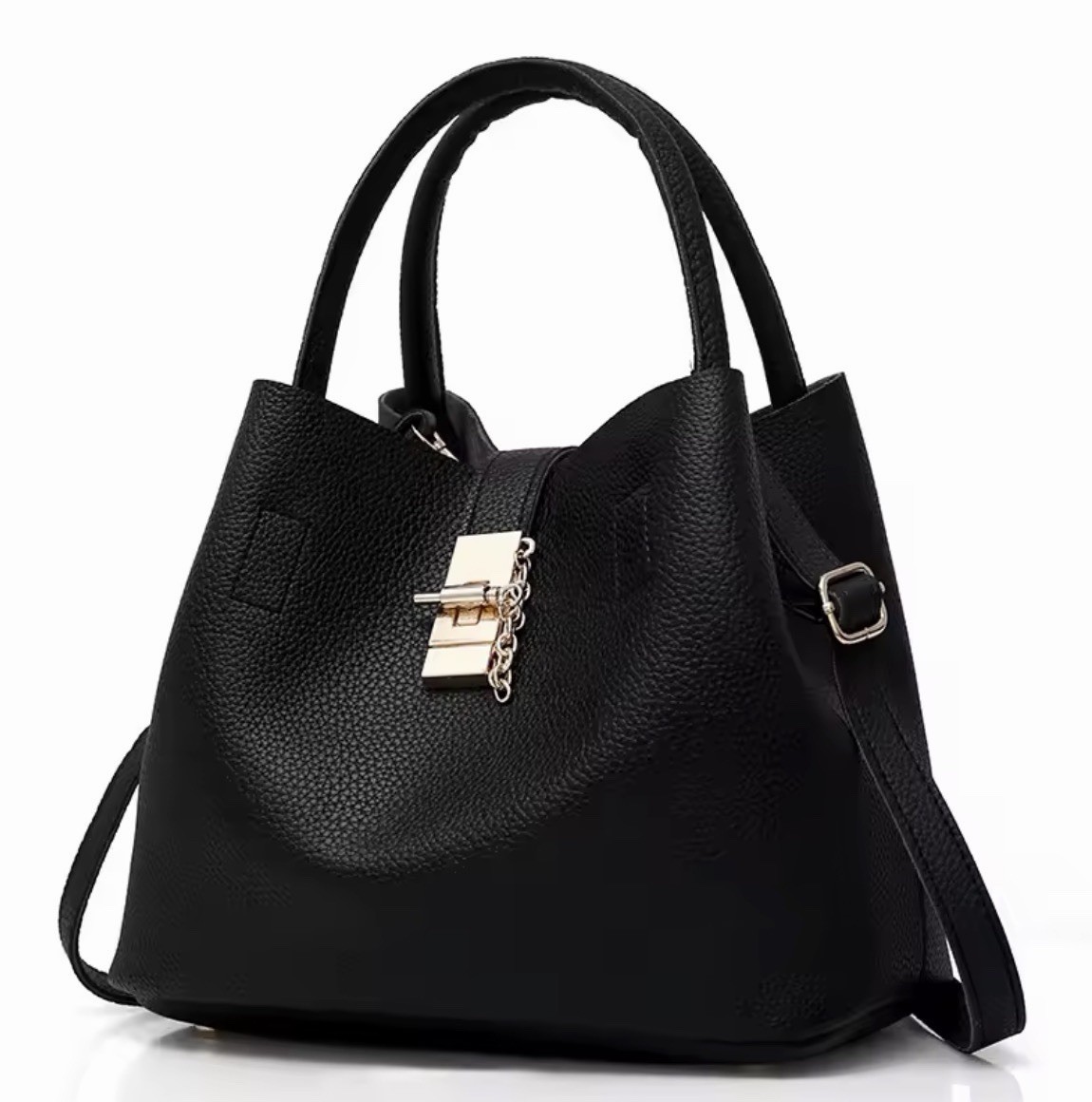 Women’s Red Satchel Top Handle Bag w/ Buckle, Chain, Detachable Strap