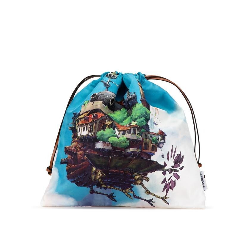 LOEWE Ghibli Howl’s Moving Castle Drawstring Pouch Canvas Leather Auth
