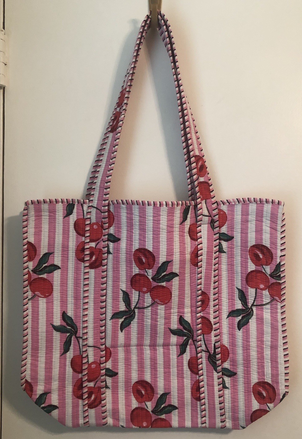 Cherry Tote Pink, Red, White For Beach, Farmer’s Market Or Picnic 15.25×17.75×5