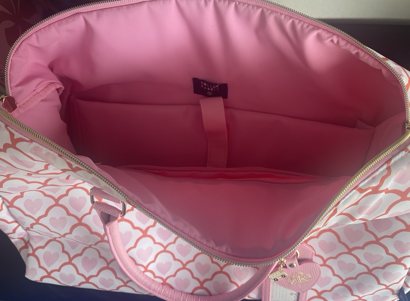 Roller Rabbit x Target – Geo Hearts Pink Duffel Travel Bag Detachable Strap NWOT