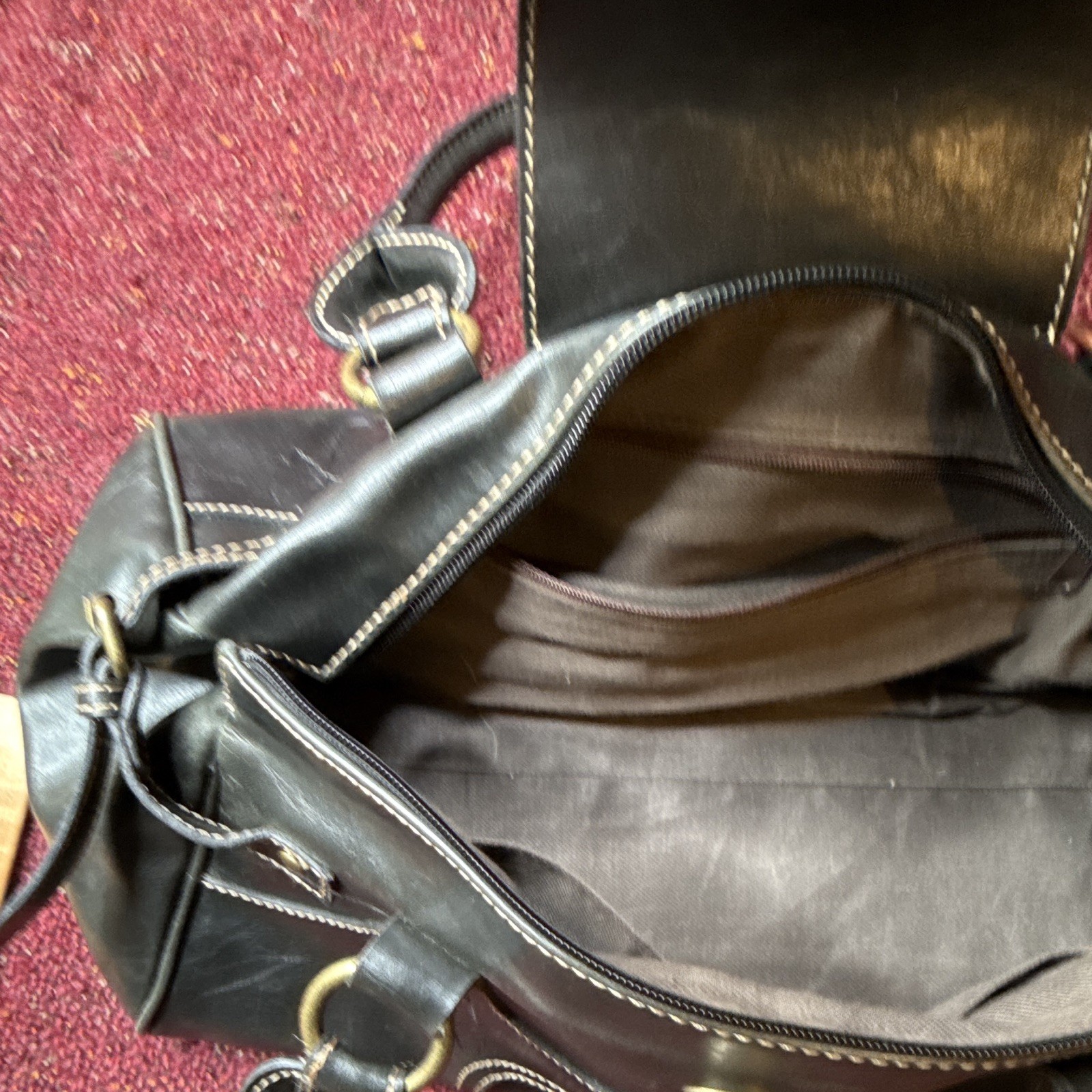 Women’s Black Satchel Top Handle Bag Zip Turn Lock Double Handles Brass HW