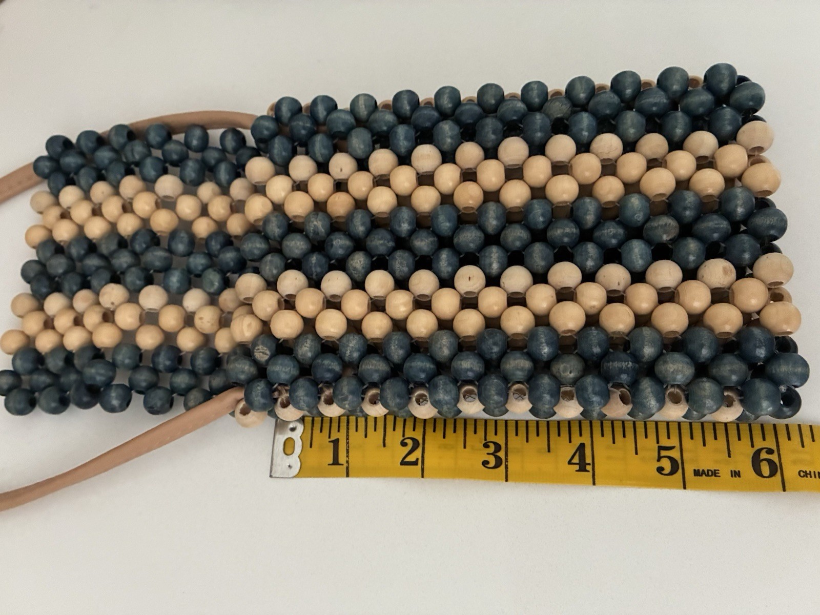 Small Women’s Boho Blue Beige Striped Beaded Rectangle Crossbody Bag