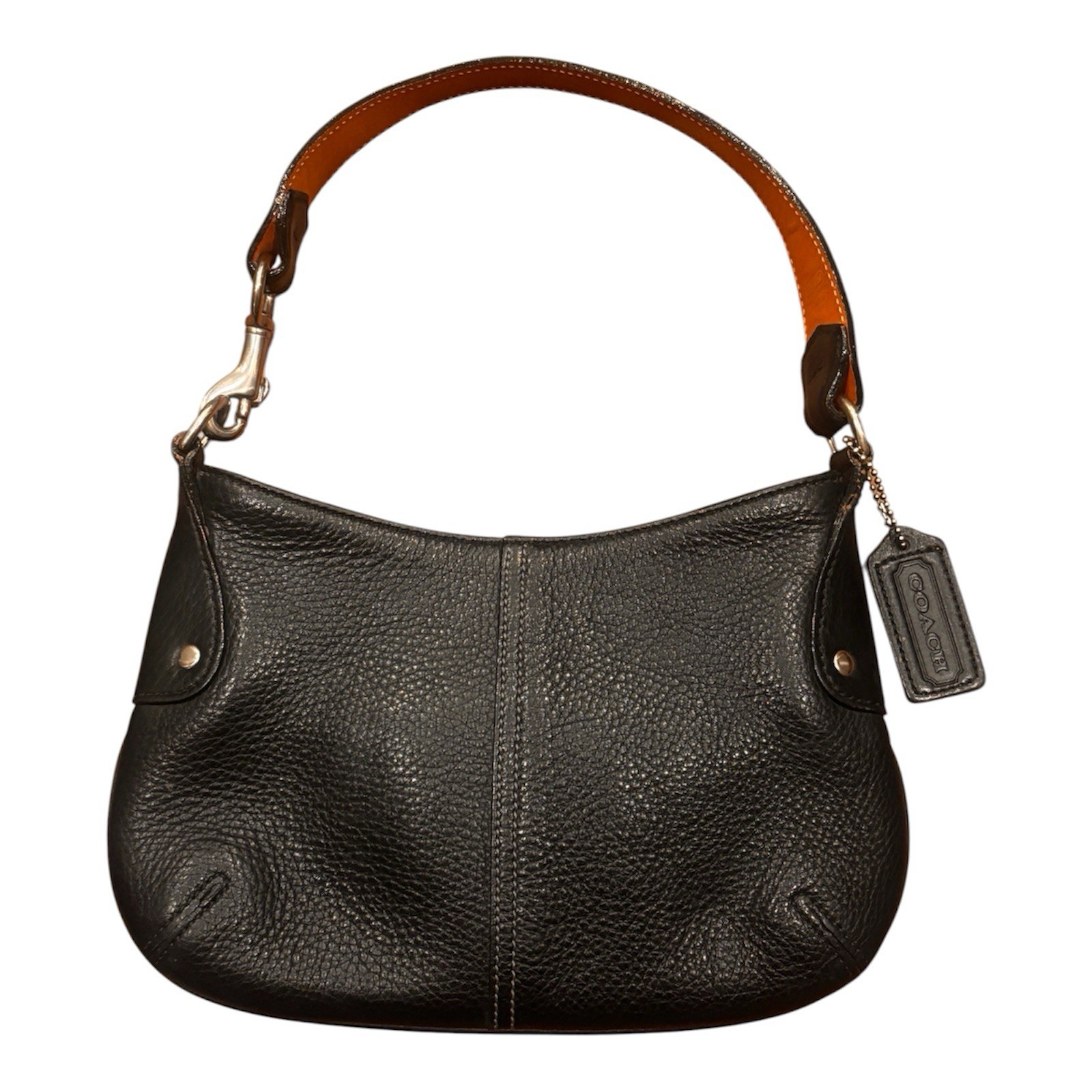 Vintage Coach 9604 Black Pebble Leather Mini Satchel Bag With Brass Toggle Strap