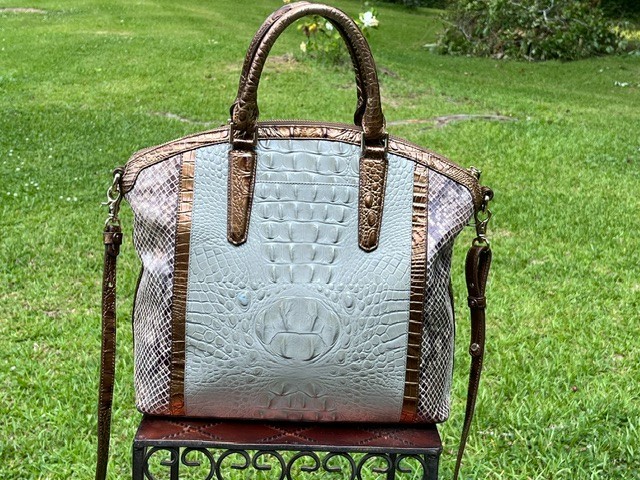 Brahmin Duxbury Snakeskin & Croc Embossed Leather Satchel Purse_ Browm/Taupe