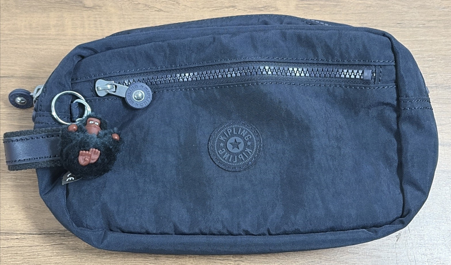 Kipling Agot Navy Blue Nylon Toiletry Bag Travel Organizer Monkey Charm