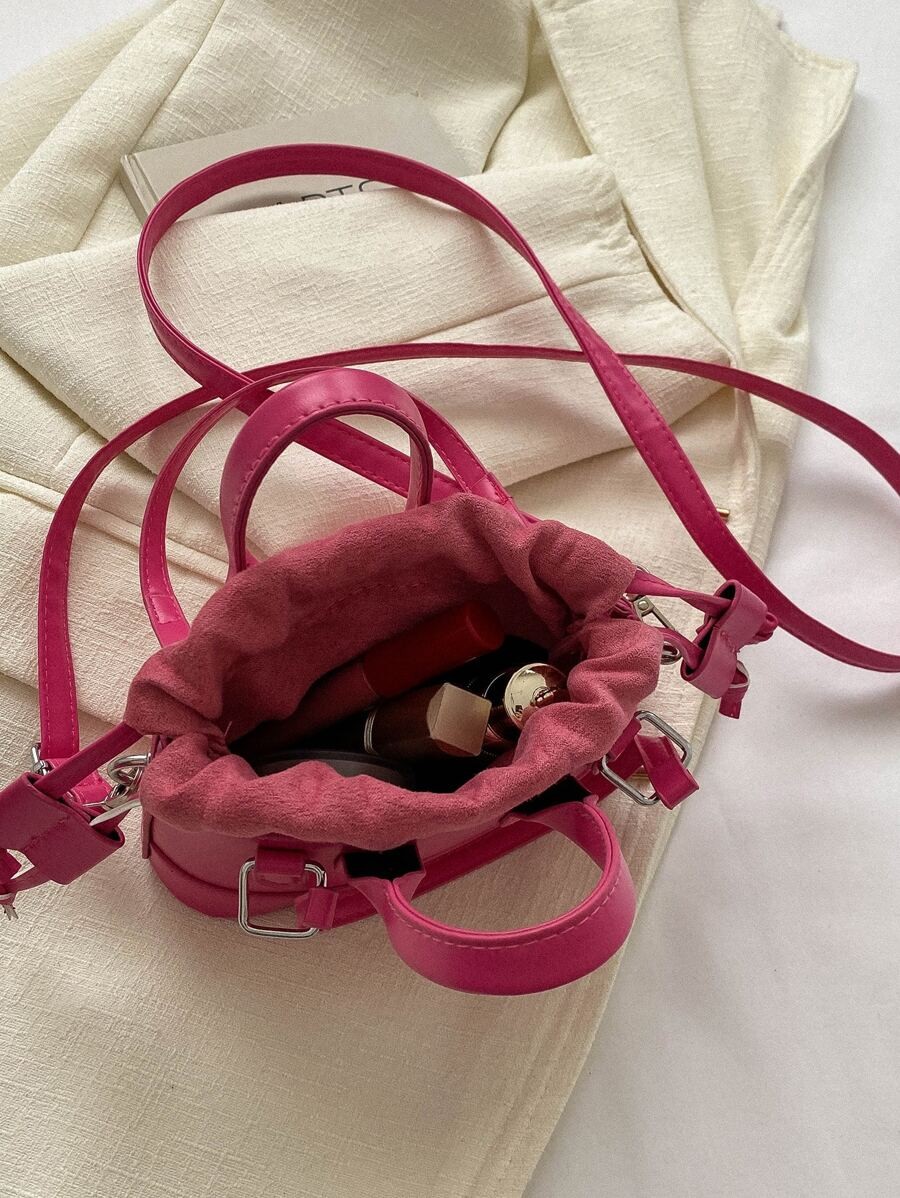 Mini Croc Embossed Bucket Bag Women Drawstring Novelty Crossbody Shoulder