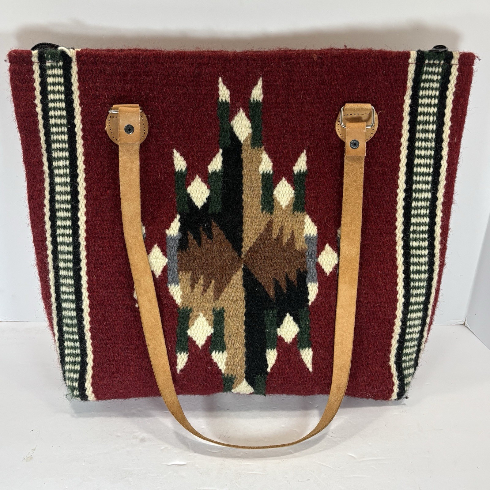 EL PASO SADDLE BLANKET CO Wool Aztec Southwest Zip Closure Large Tote Bag EUC