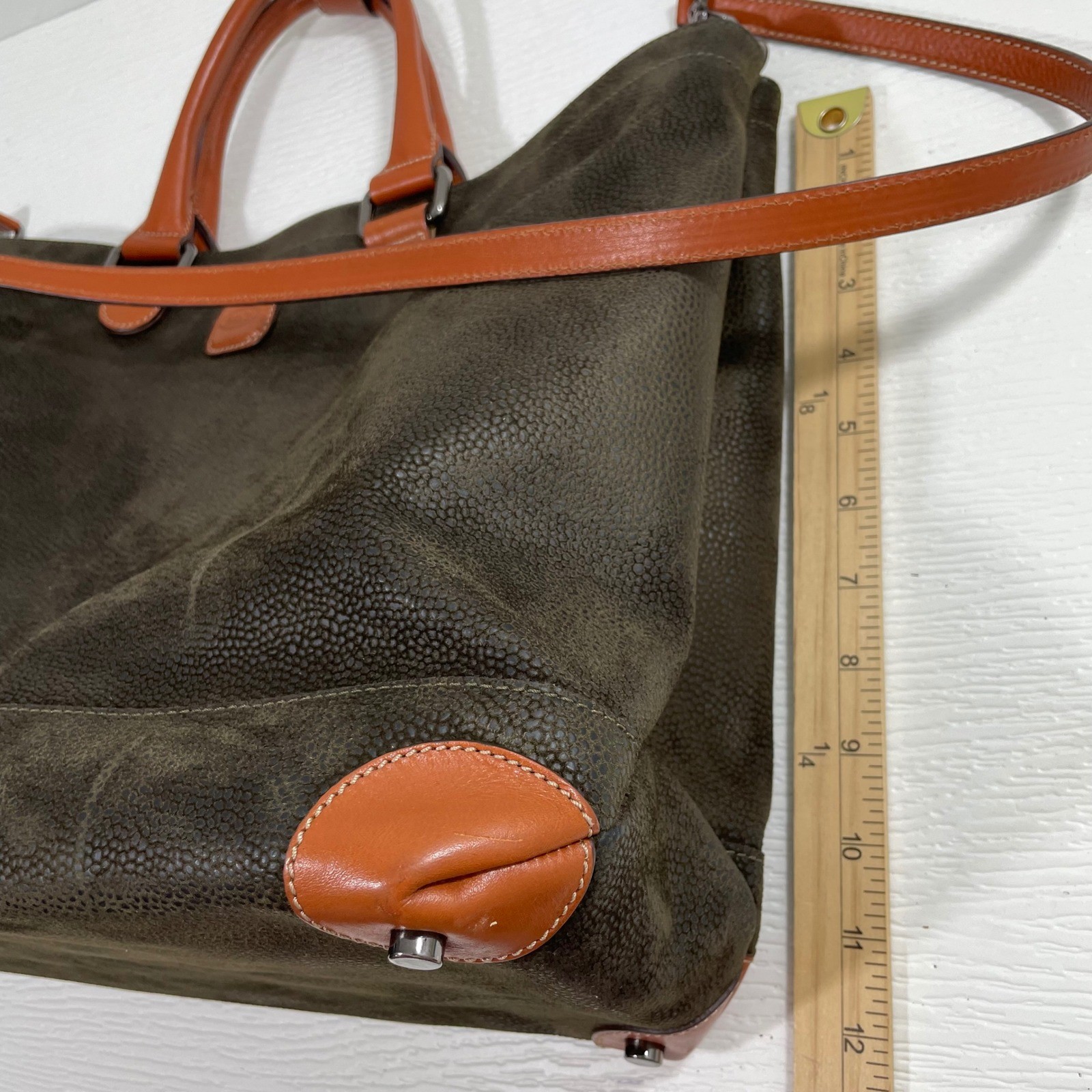 Brics Life Olive Green Suede Leather Tote Bag Crossbody Cargo Duffel Carry On
