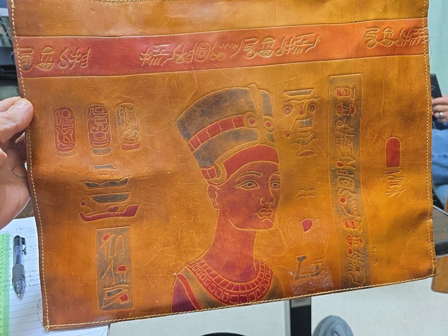 Handmade Egyptian Leather Bag Acient Hieroglyphs, Sm Change Purse, Embossed.