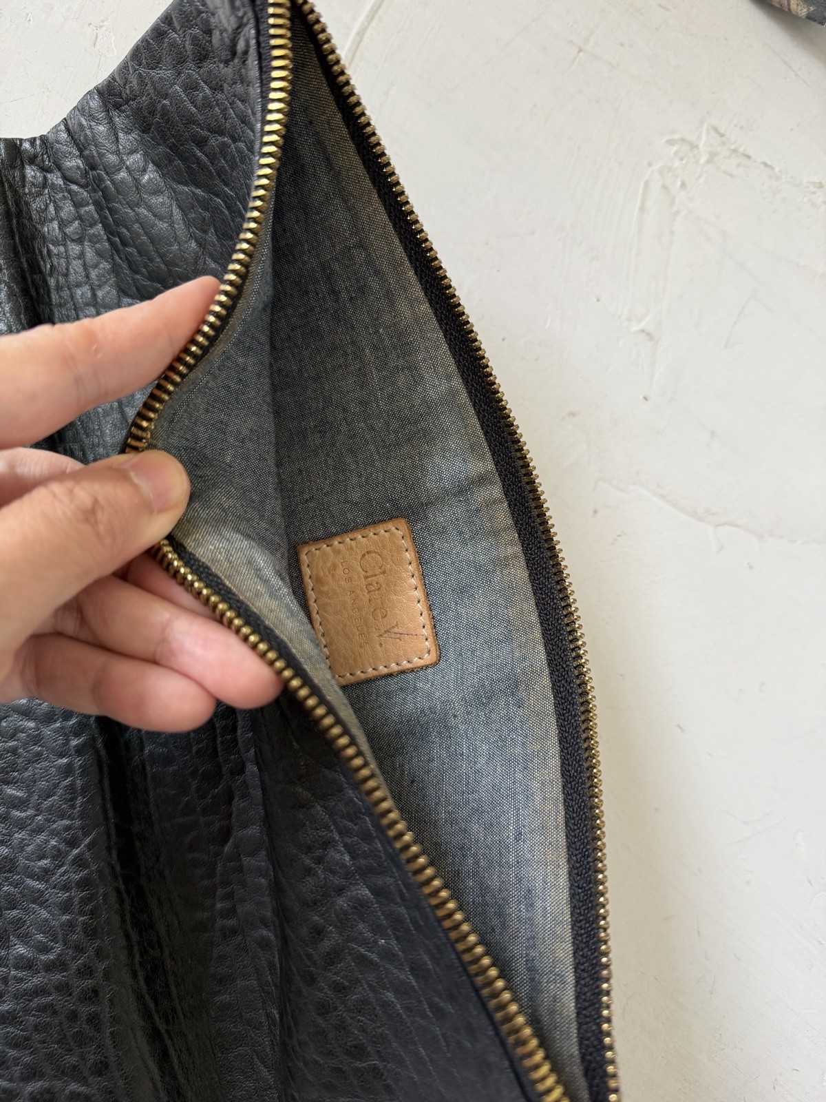 CLARE V. VIVIER Black Textured Leather Foldover Clutch Bag