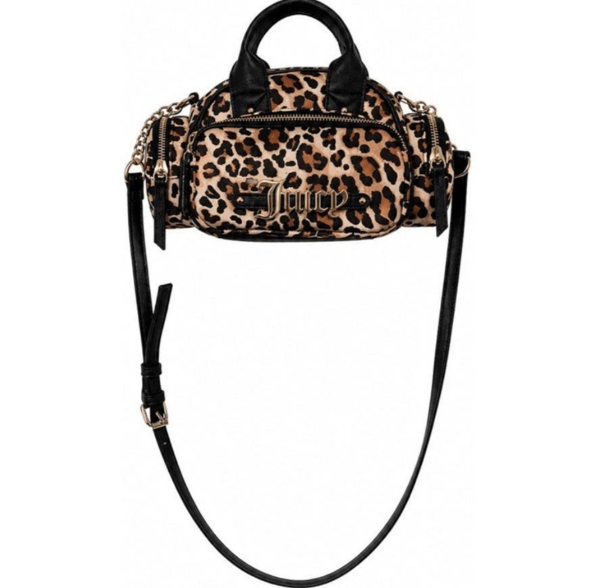 Juicy Couture Leopard Print Shoulder Bag Black and Gold Accents With 4 Pockets
