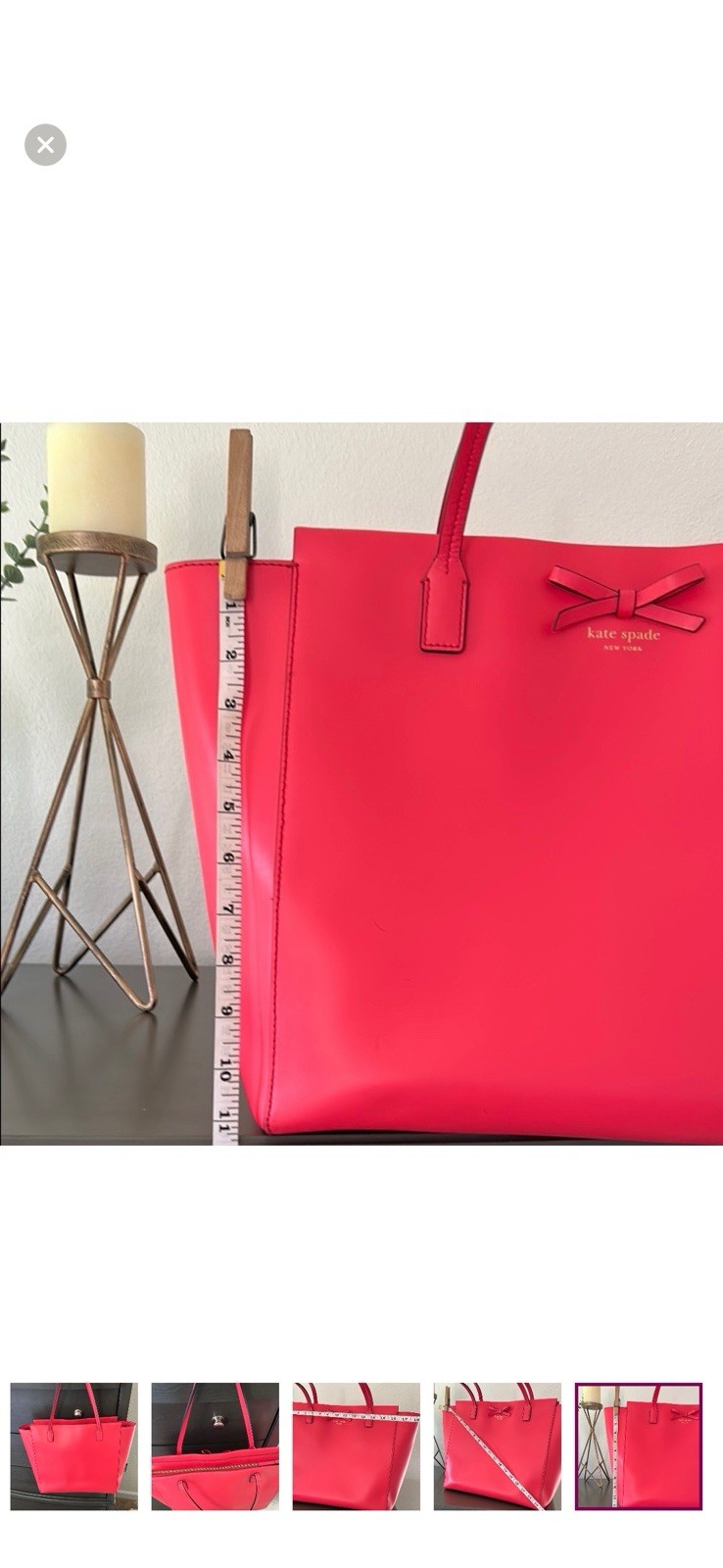 kate spade new york Sawyer Street Pink Bow Tote Bag Zip Closure Inner Pockets