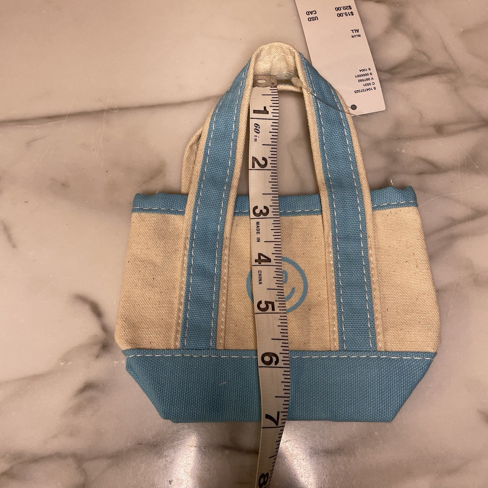 Urban Outfitters BDG Mini Canvas Tote Bag 6″ White with Blue Trim