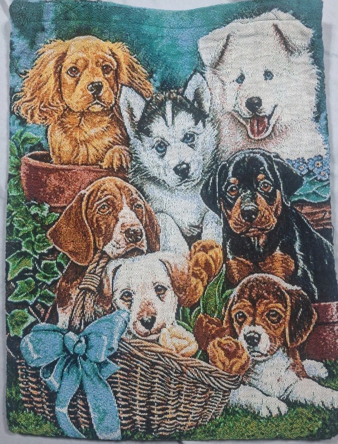 Puppy Lover Tapestry Tote Bag Puppy All Over Print Shoulder Book Bag Woven Art
