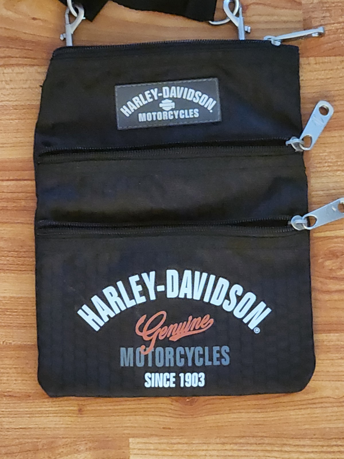 Harley Davidson Crossbody Bag Women Black 3 Zippers Adjustable Strap Authentic