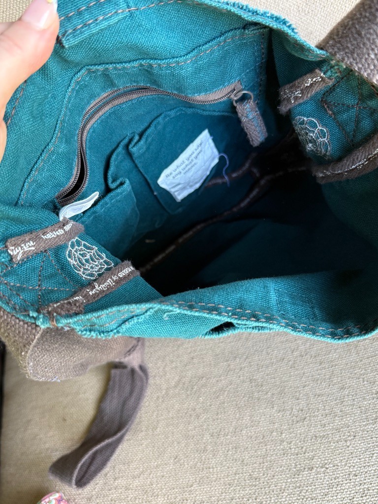 Thirty-One 31 Retro Metro Crossbody Purse Bag – Teal with White Flower Embroider