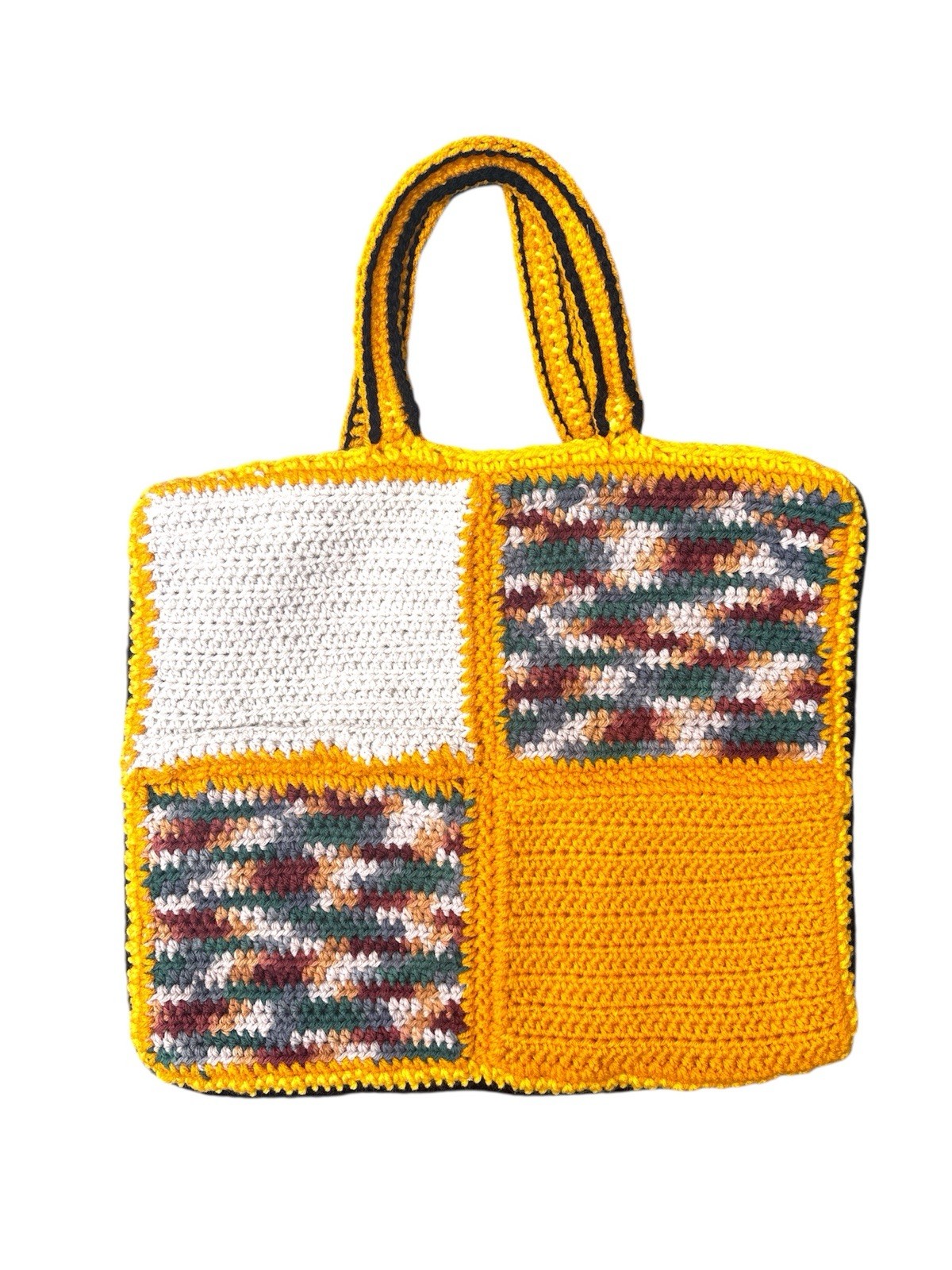 Artisan-made Multi color mustard Crochet Tote Bag Handbag Patchwork design