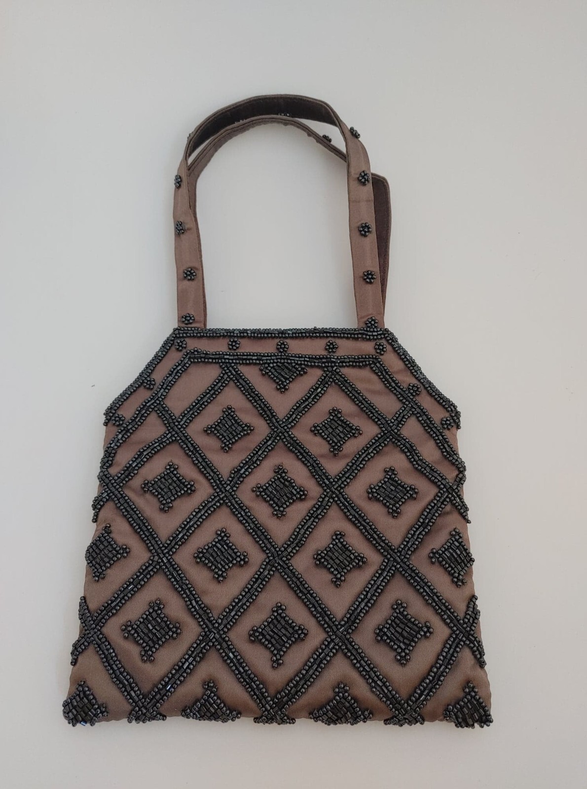 Magid Beaded Brown Black Mini Clutch Evening Formal Wedding Handbag Purse, EUC