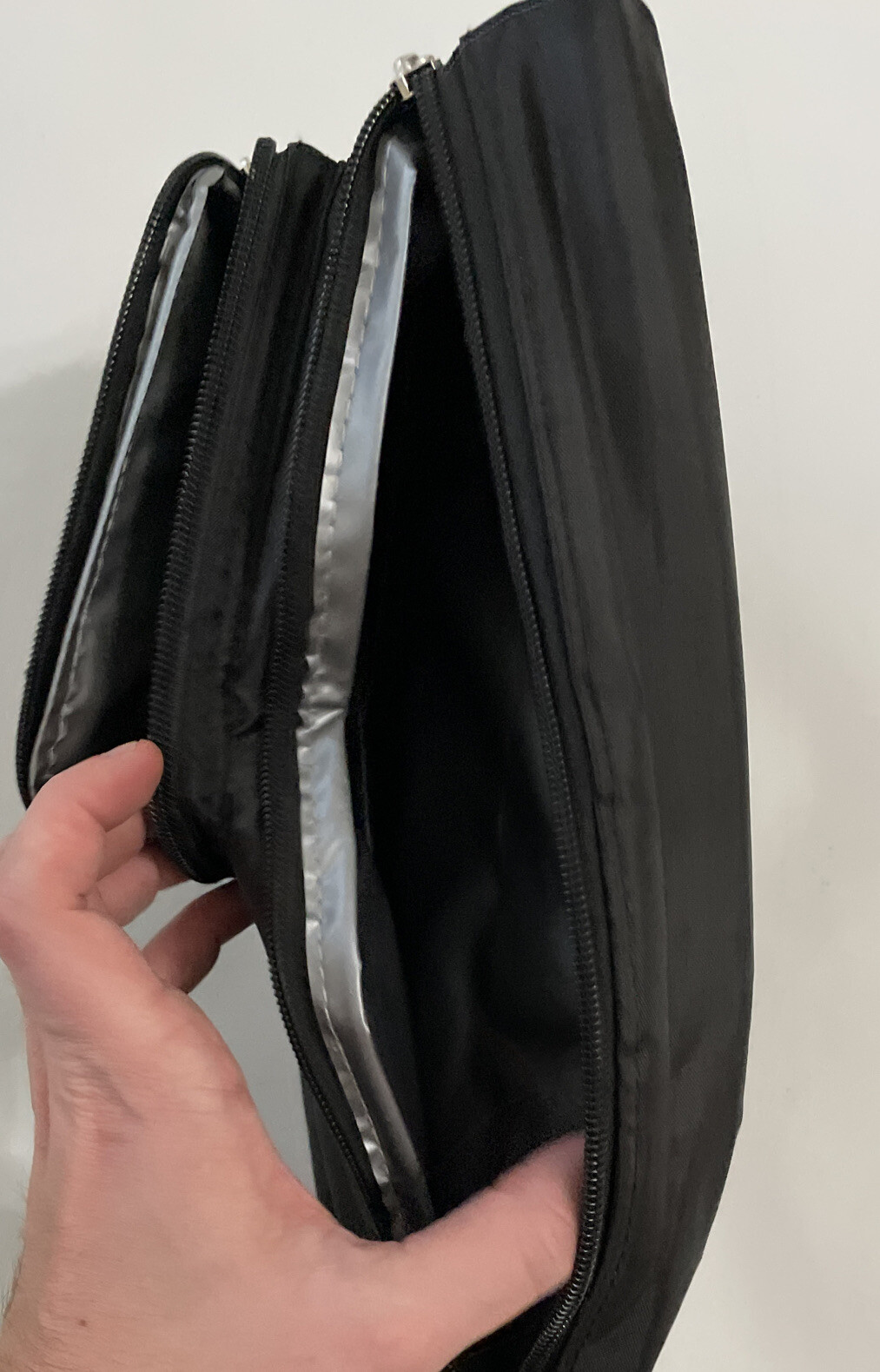 Cross Body Bag, Black, 3 Pockets, 14 Inches