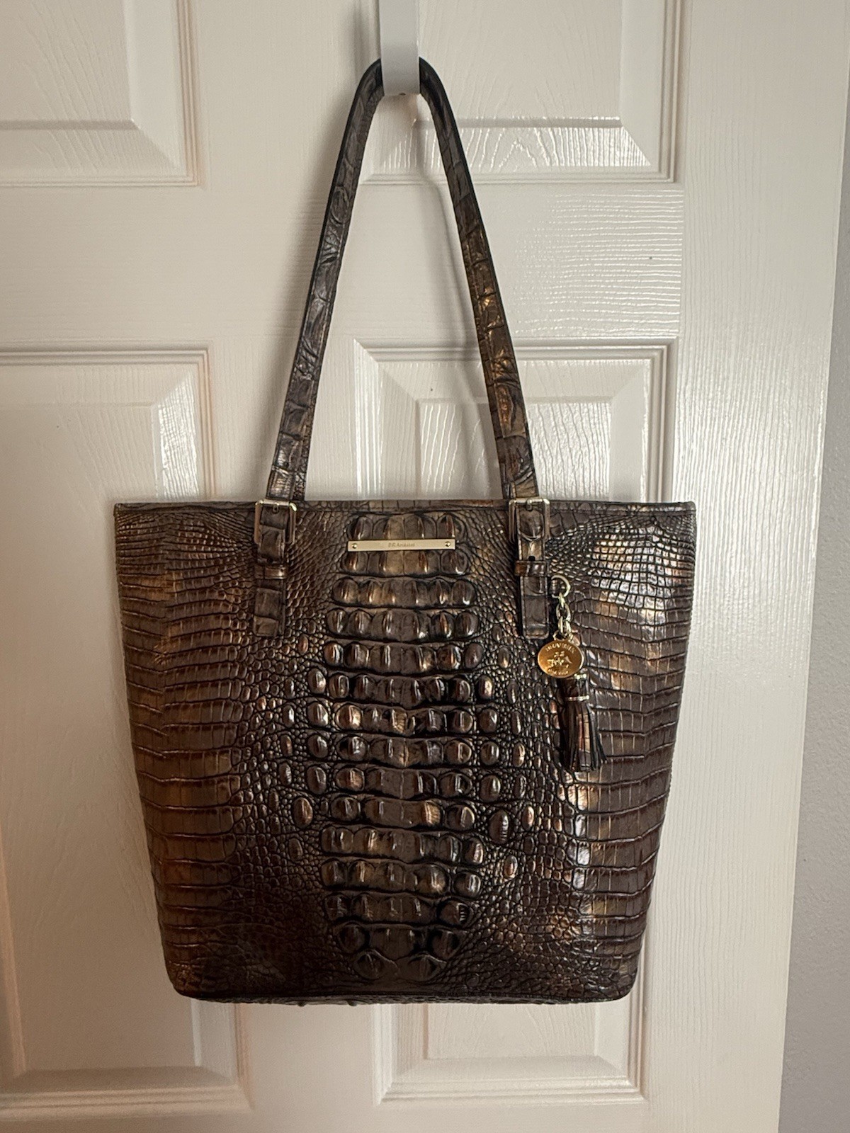 Brahmin Brown Croc Embossed Leather Tote Bag Large Shoulder Handbag