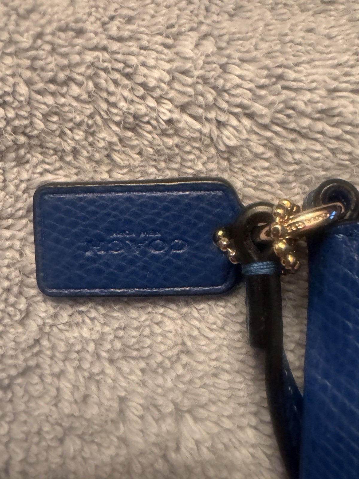 Coach Blue Pebbled Wristlet Zip Pouch w/ Wrist Strap Gold Hardware Lined