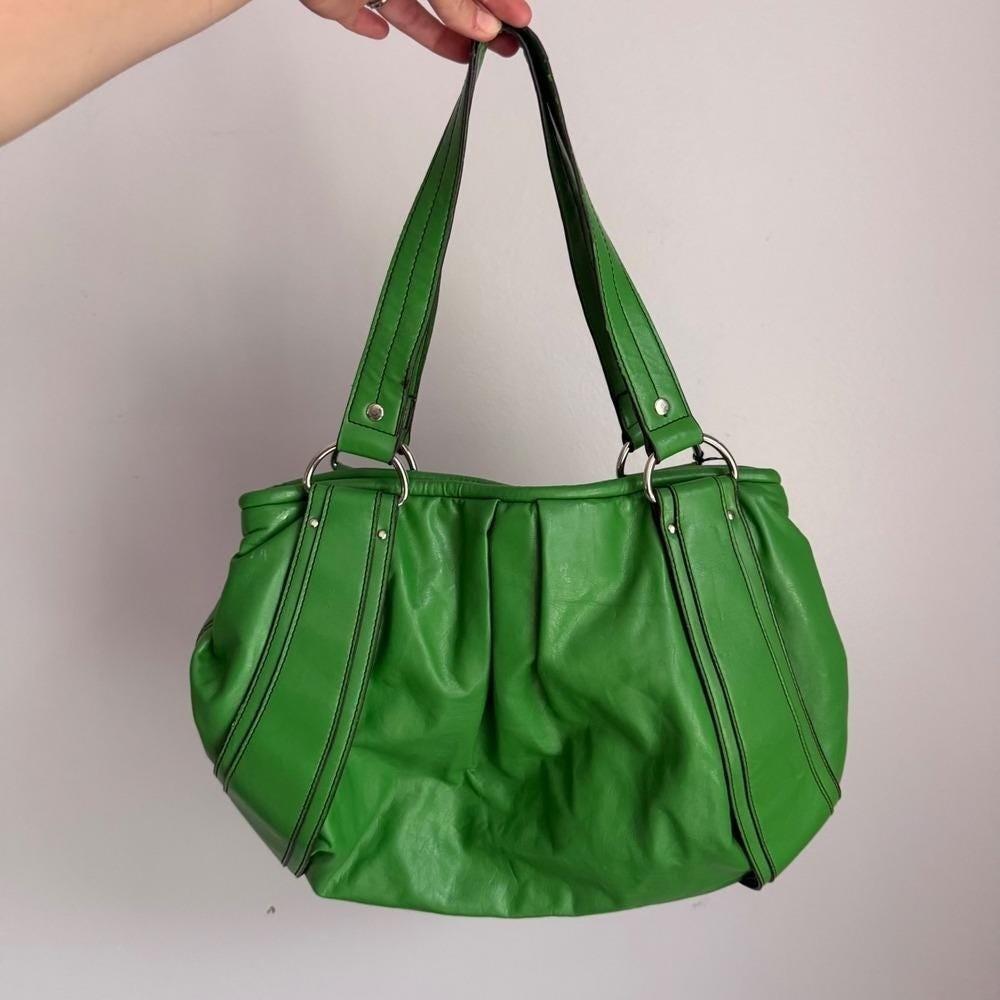 VIntage Nine & Co Nine West Green Pleated Hobo Shoulder Bag Silver Hardware