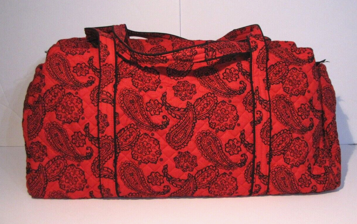 Vera Bradley Iconic Large Travel Duffel Bag Red Black Bandana Print New