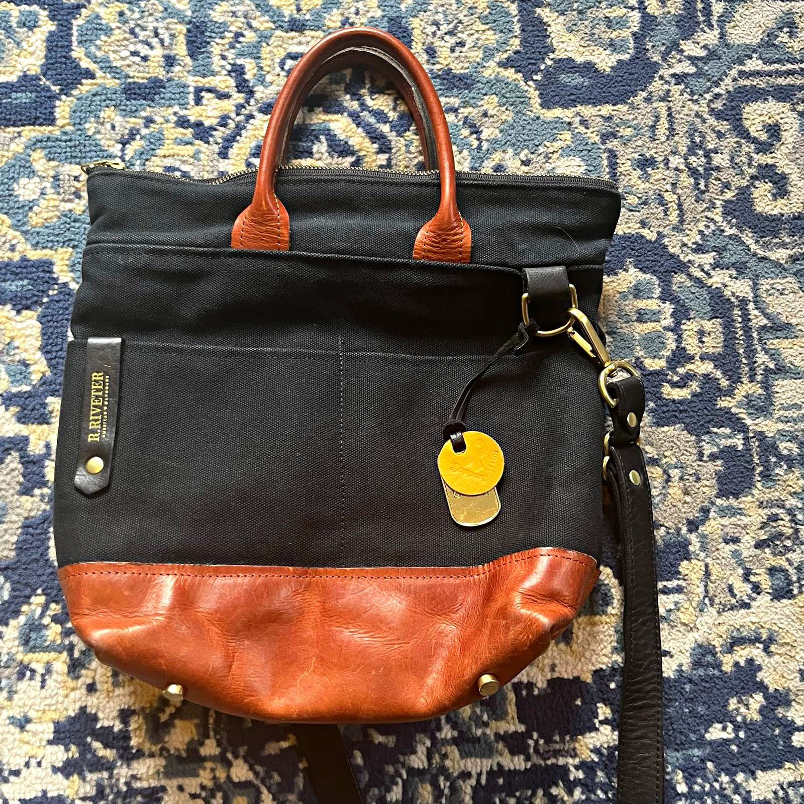 R.Riveter Black/Brown Otto Tote Crossbody Bag Made in USA Retail $288 EUC