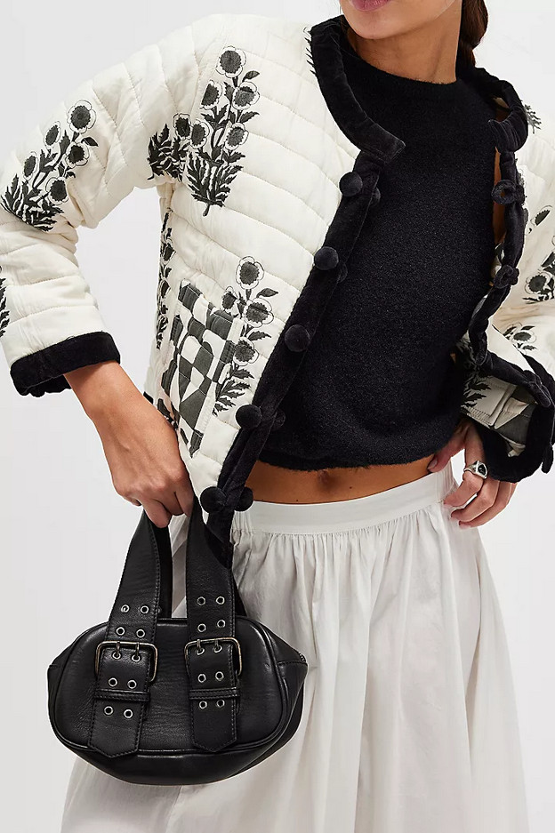 NEW FREE PEOPLE BLACK LEATHER SAY YES BUCKLE BAG