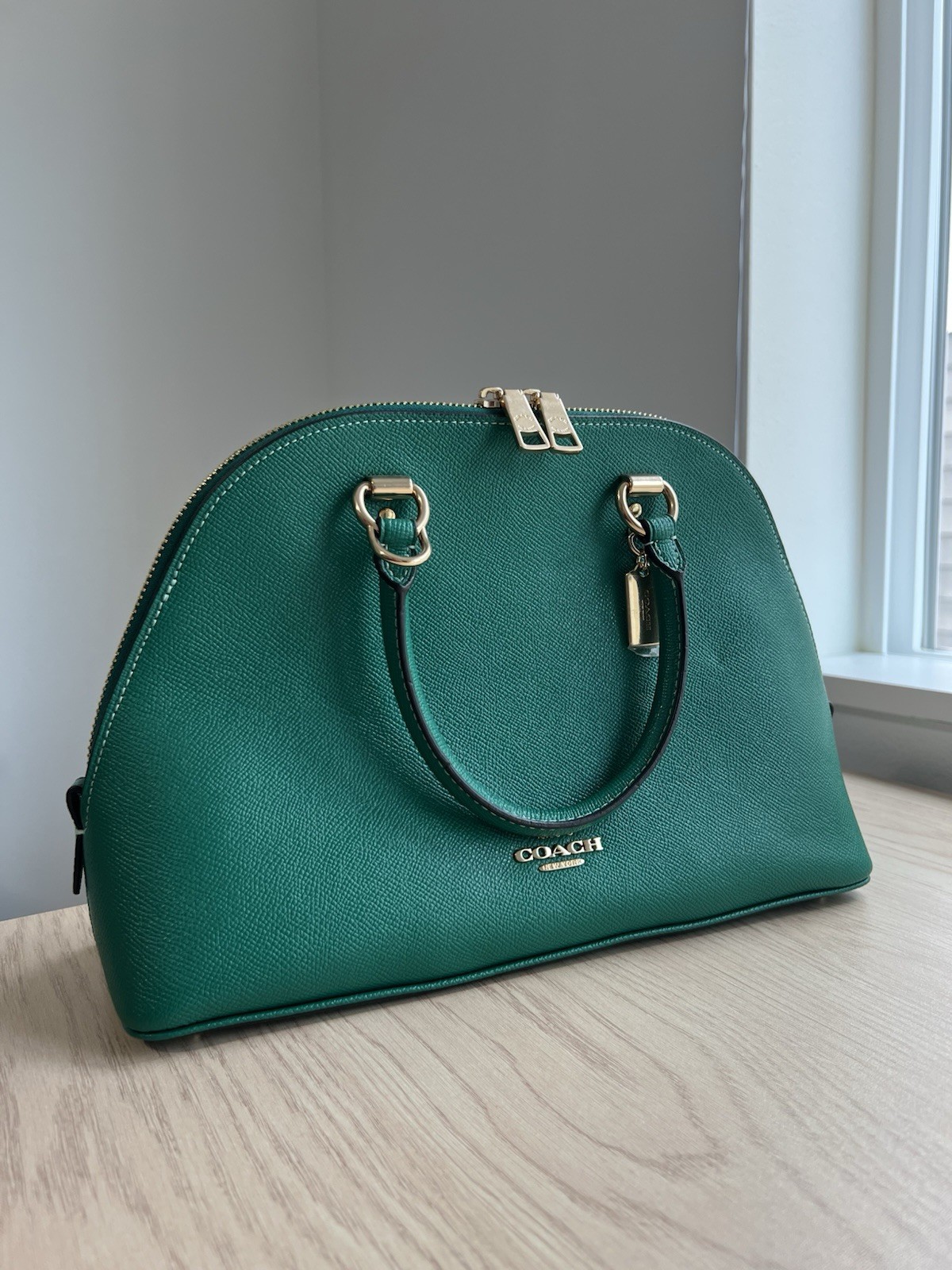 Coach Katy Satchel Shell Bag – Jade Green – Crossgrain Leather 2553 – W/ Strap