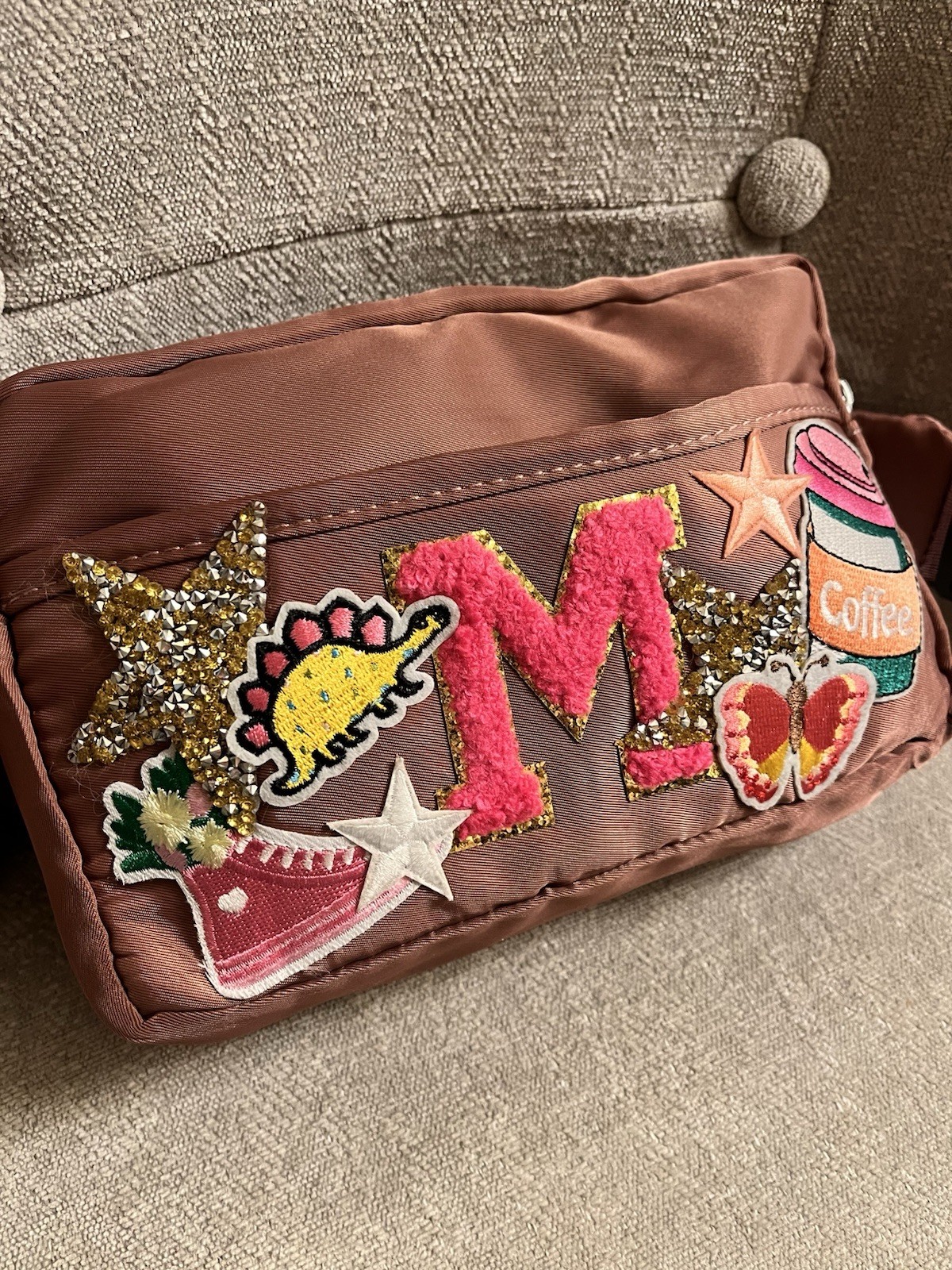 M Monogram Dusty Pink Mauve Belt Bag Fanny Pack Patchwork Y2K Adjustable Strap