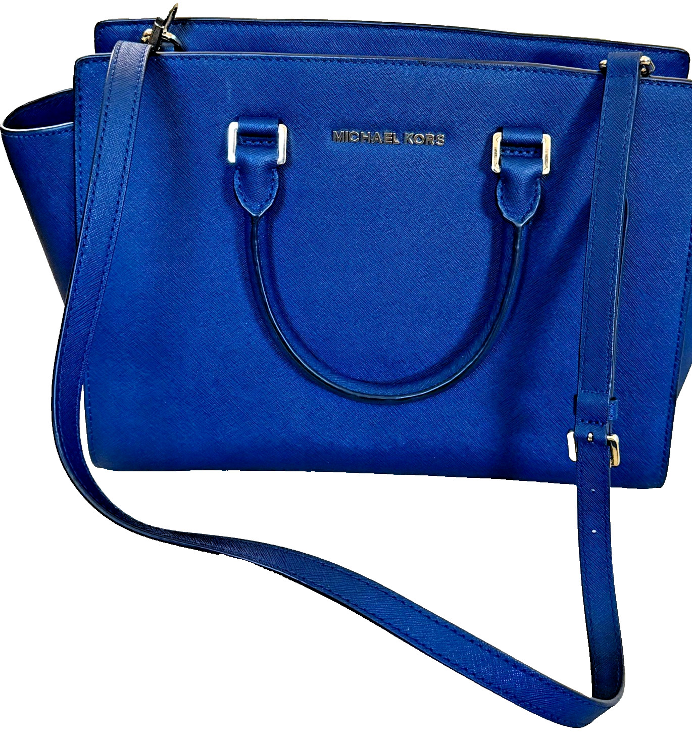 Michael Kors Selma Large Saffiano Leather Satchel – Blue Crossbody Strap + Dust