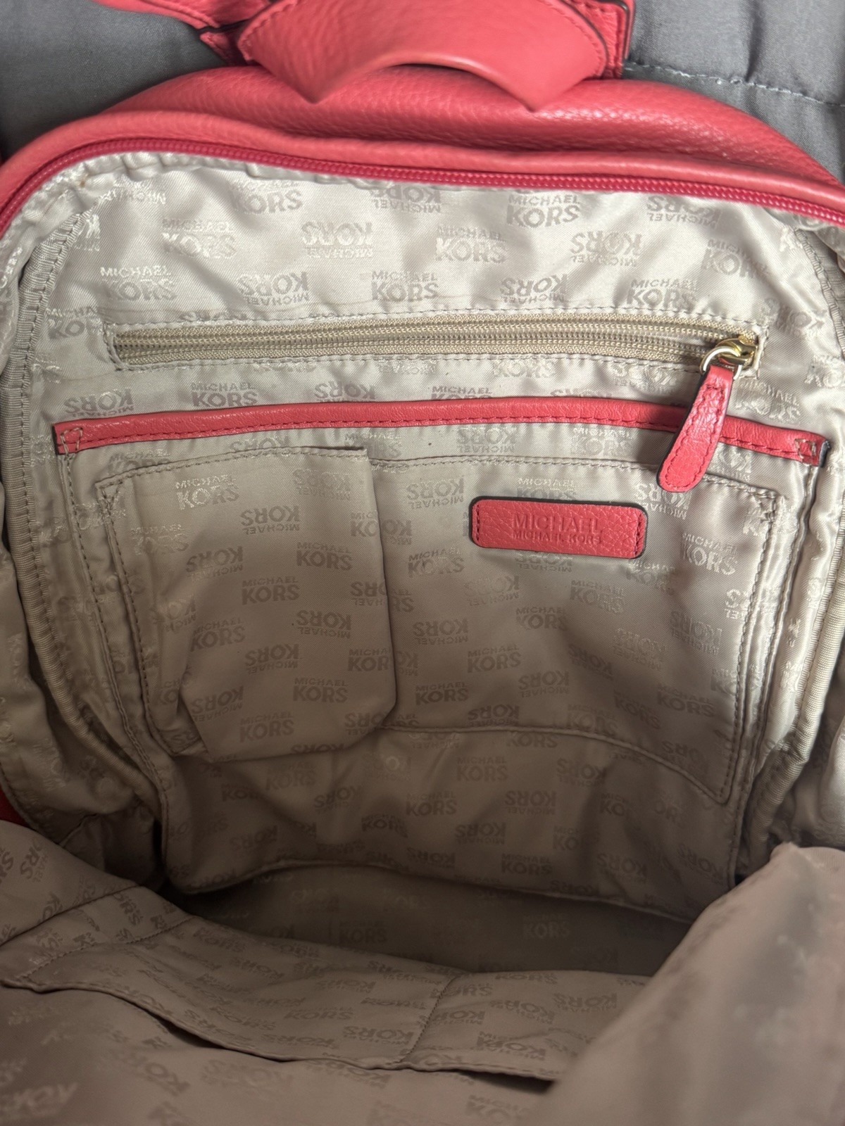 Michael Kors Jet Set Large Leather Backpack Watermelon Pebbled Leather EUC