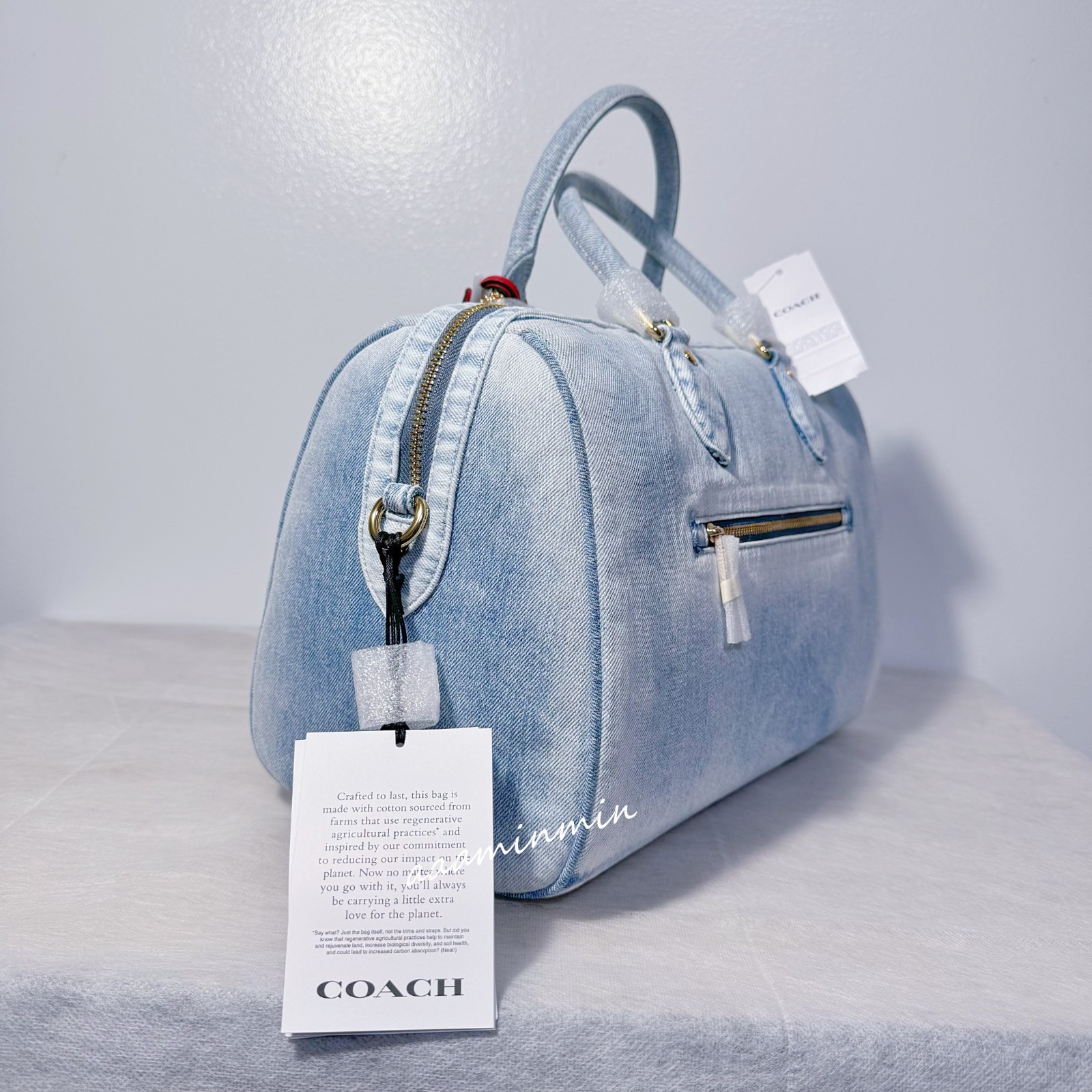 NWT Coach Rowan Large Satchel Bag In Loved Denim With Charms CDY75