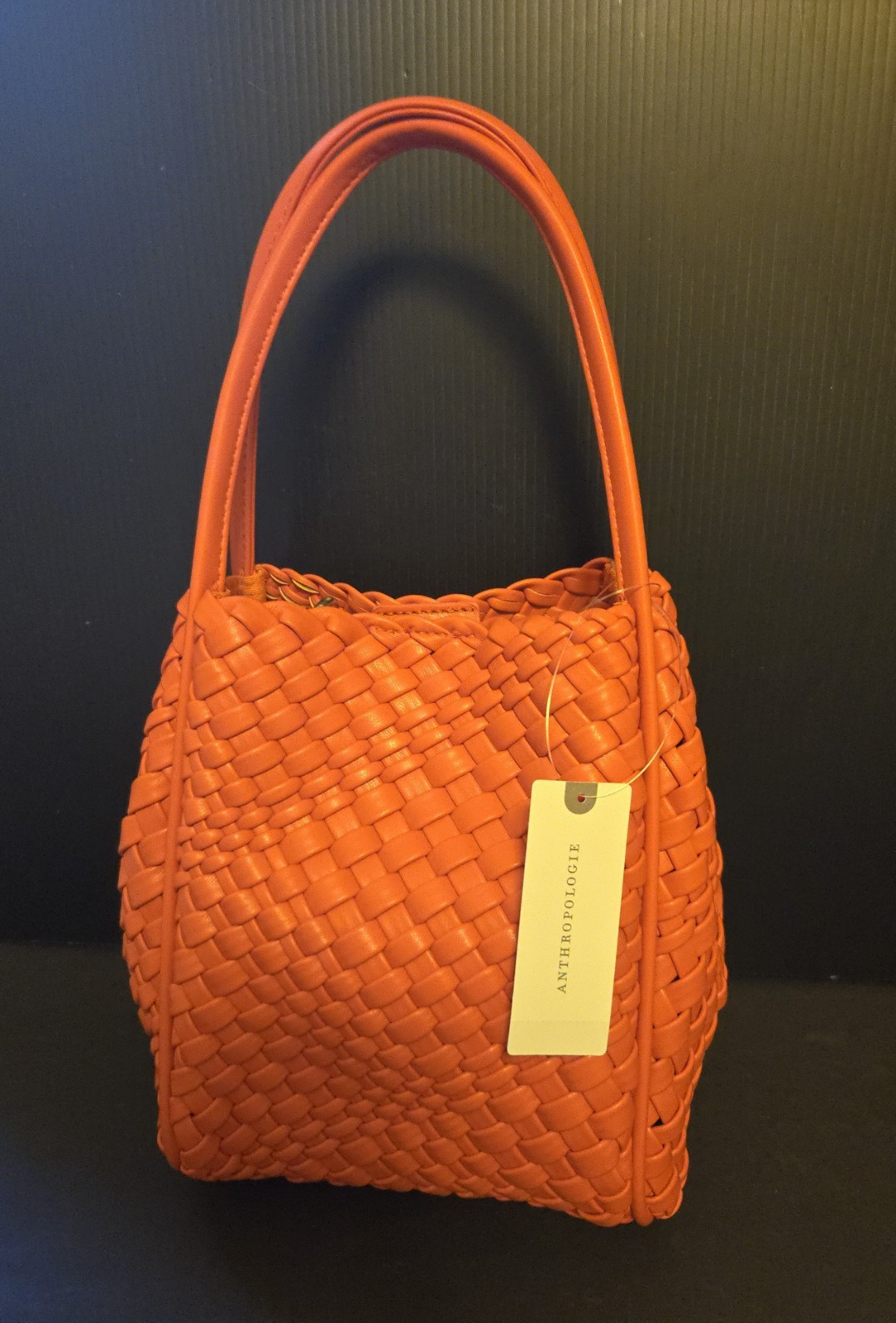 Anthropologie Orange Woven Tote Bag Zip Closure Gold Hardware Coin Purse Strap