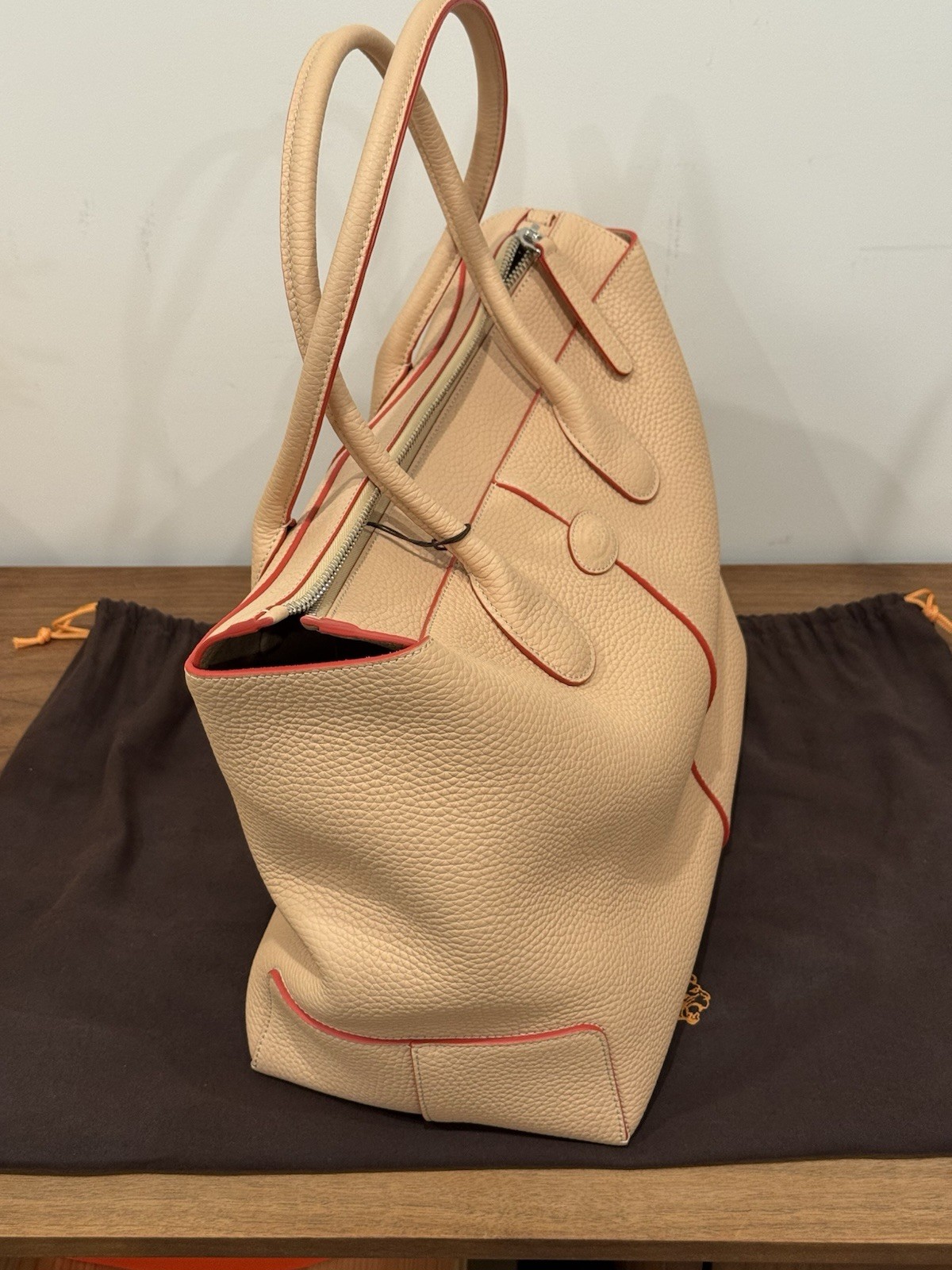 TOD’S Large Pebbled Leather Zip Tote – Cipria / Nude Pink – Removable Clutch –