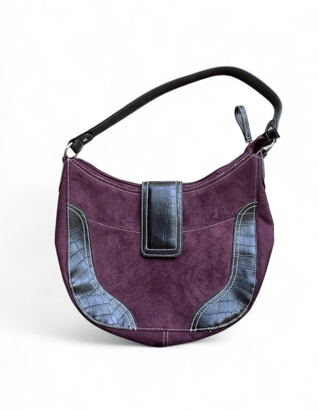 Victoria’s Secret Purple/Black Crescent Shoulder Bag Magnetic Closure Stitching