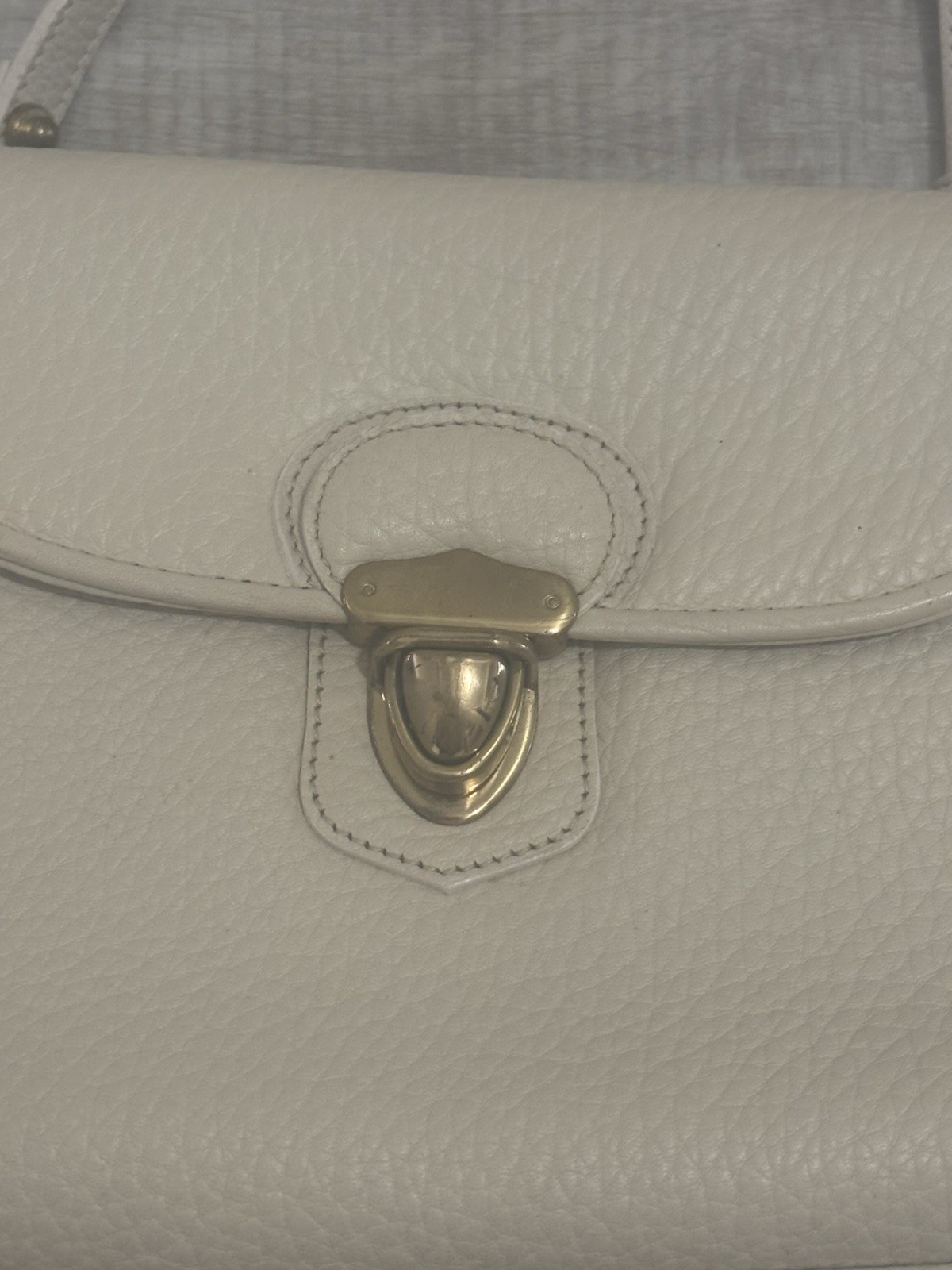 DOONEY & BOURKE Vtg Crossbody Mini Handbag, Cream Pebbled Leather, Brass Accents