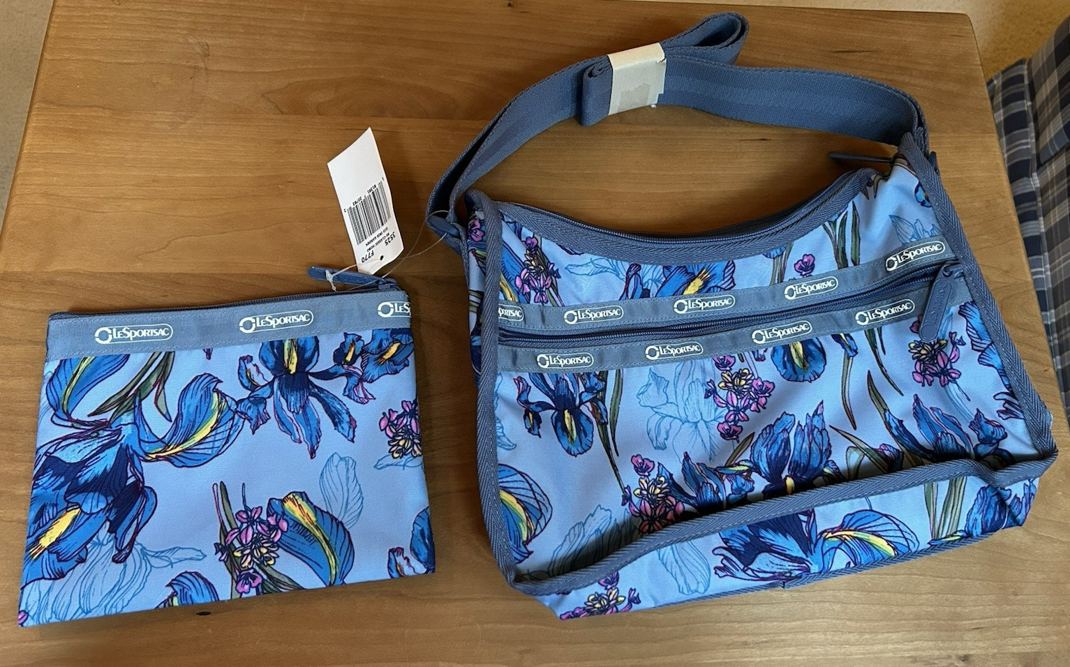 NWT LeSportsac Re-Classic ECO IRIS GARDEN + Zipper Pouch Hobo Purse CrossBody
