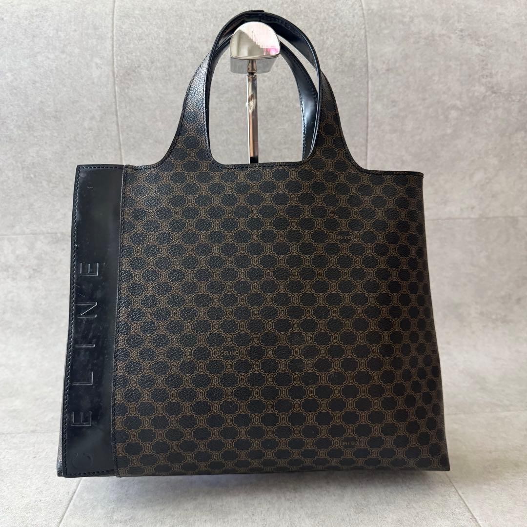 CELINE Pre-Owned Black Macadam Handbag Dark Brown All Over Pattern Pvc