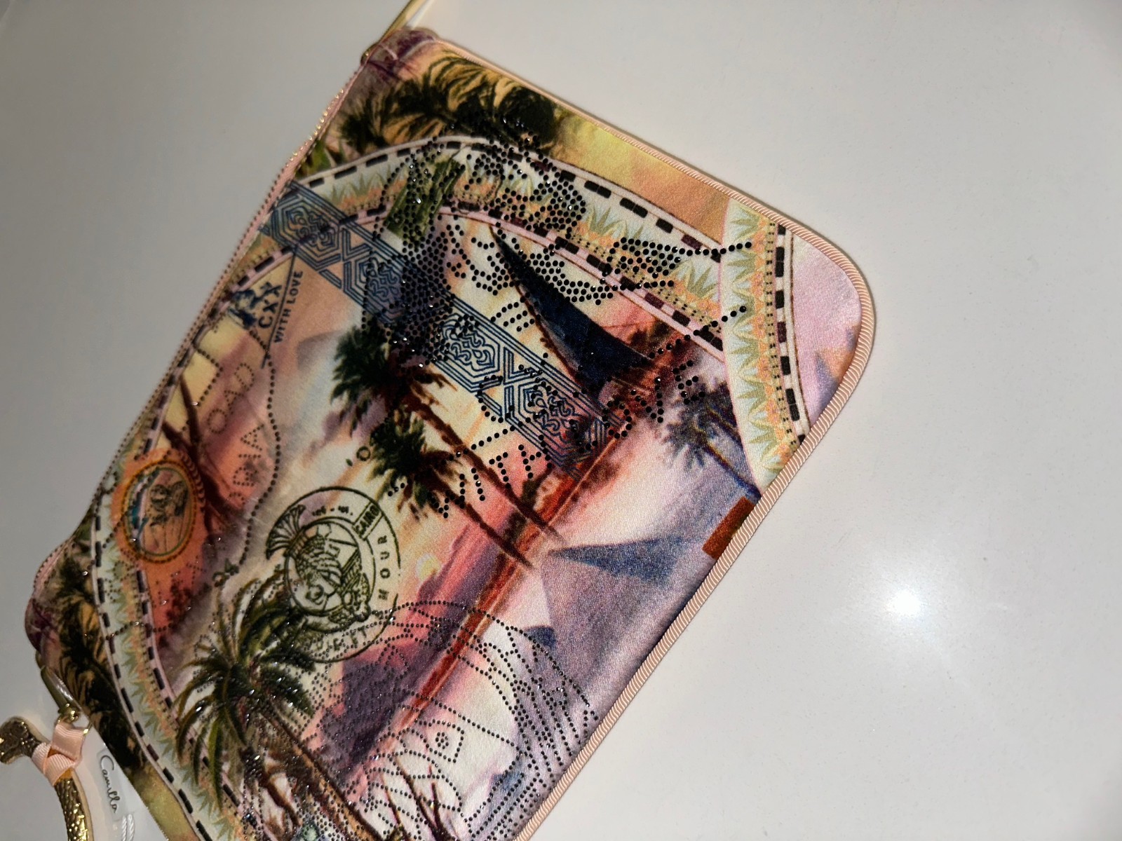 NWT Camilla “Millas Got Mail” Egypt motif silk ring scarf clutch wristlet bag